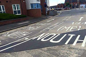 The painted sign in the middle of Stafford town centre