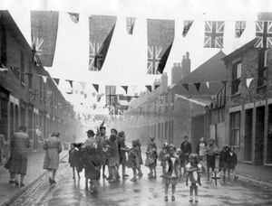 Children enjoying VE Day, Victory in Europe Day, on Tuesday May 8, 1945 in Gordon Street, Wolverhampton.
