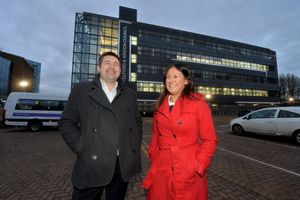 Labour's Lisa Nandy was visiting Telford - seen here with council leader Shaun Davies
