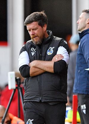 Former Saddlers manager Darrell Clarke unhappy as the match nears to an end.