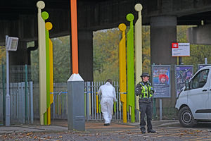 Police at Bescot Stadium Station the morning after the incident
