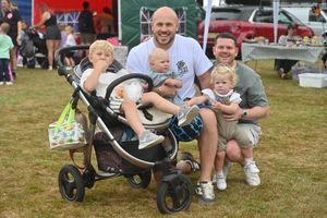 Adam Sully and Ben Langford with Albie, aged four, Louie and Brooke, both aged one