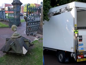 The stone which was knocked off and damage to the van