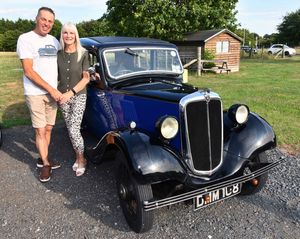 Steve and Zoe Blackham and their 1936 Morris 8 car.
