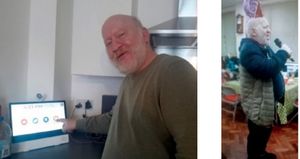 \'Karaoke Kevin\' with assistive technology, left, and belting a song out on a mic, right. Pictures: Telford & Wrekin Council