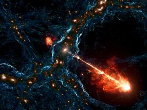 Supporting image for story: Record-breaking black hole jets discovered in faraway galaxy