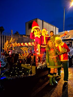 Pictured L to R: Lee Hicks, Andrew Day (Santa), Shaz Saleem, Kim Macklin, Gary (Grinch) at the Christmas truck convoy 2024 (Image: The Saleem Foundation)