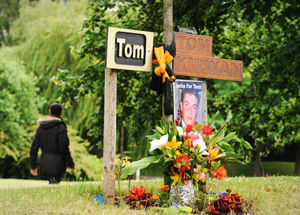 Tributes to Tom Kirwan next to the ring road in Wolverhampton