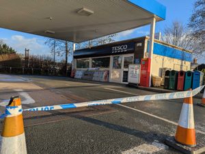 The Tesco Petrol Station in Welshpool has been taped off by police.