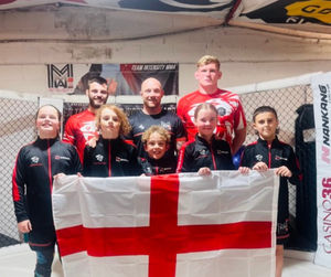Team Intensity MMA ready for the World Championships (L to R, back to front) Callum Deakin, Dan Cassell, Owen Cartridge, Bella Newell, Santiago Lopez, Lewis Green, Georgina Green, Alfie Fellows