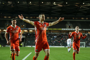 Shaun Whalley of Shrewsbury Town celebrates after scoring a goal to make it 1-1. (AMA)