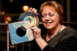 Catherine Slaytor, Shrewsbury, with a Record she brough in 1972 -  finally signed by Jimmy himself