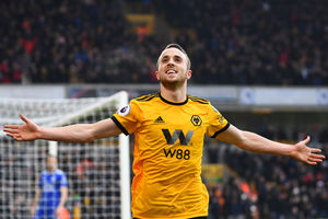 Diogo Jota scored 44 goals in 131 games during three seasons at Wolves - winning the Championship title in 2018. (Photo by Clive Mason/Getty Images)