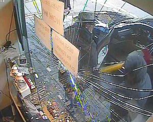 Smash but no grab – despite several strikes the raider failed to break through