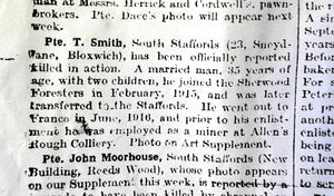 The soldier's death at the age of 35 is mentioned in a war-time newspaper cutting