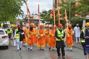 The parade passed the Guru Teg Bahadur Sikh Gurdwara between Blakenhall and Goldthorn Hill.