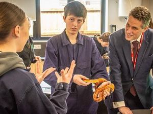 Gavin Williamson MP talking to T Level students at Rodbaston College