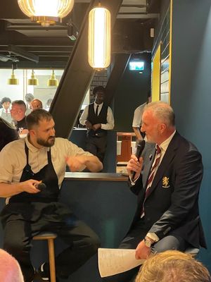 Villa legend Alan McInally interviews chef Brad Carter at Aston Villa's 150 Club