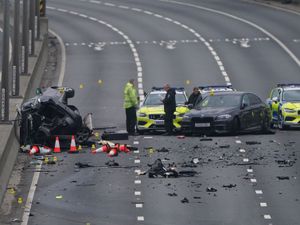 The scene on the A1 after the collision involving a car and five police vehicles