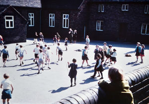 Children in the playground at Jackfield School. Undated. The school closed in the early 1980s. This picture was shared by George and Edna Morris.