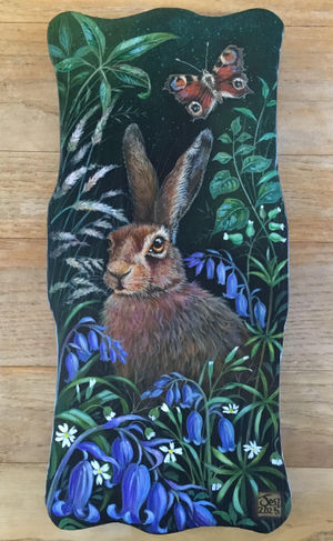 Jemima Jameson works mainly in acrylics, preferring to paint onto wooden panels, bowls and furniture