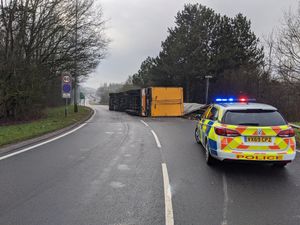 Supporting image for story: Lorry flips onto its side in Telford, closing road
