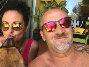 Nick, Lisa, and Sunshine at their home 