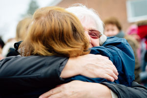 Hugging mum after three months apart