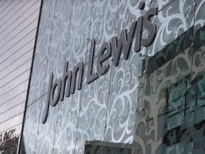 View of a John Lewis department store signage in Leicester.