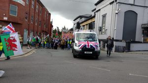Hundreds of people joined the protest, which marched down Broad Street.