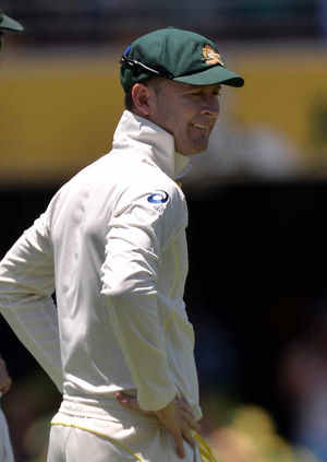 Australia's Michael Clarke looks-on