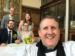 Kirsten and Richard Groom with Rev Jim Trood, Ben Butterfield and Anna Tomkinson. Image: Tom Butters  