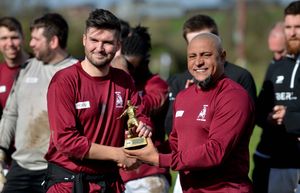 Man of the match Callum Bebb with Roberto Carlos 