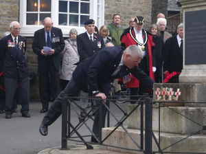 Parade Marshal and former serviceman Brian MacKenzie laid a wreath on behalf of the Royal Air Force. Pic by Karen Compton