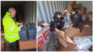 Officers from Wyre Forest Safer Neighbourhood Team assess the haul of counterfeit tobacco products