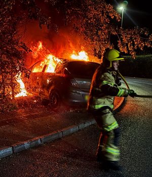 The fire spread from the car to a hedgerow. Pictures: Market Drayton Fire Station