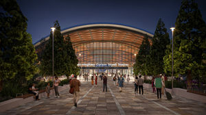 Visualisation showing the front of the new Curzon Street Station from Moor Street Queensway in Birmingham. From HS2 press release