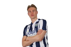 Defender Torbjorn Heggem models Albion's new 2025/26 home kit. Pic: WBA 
