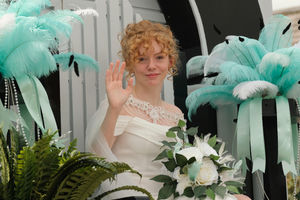 Rhayader’s 2025 carnival queen Libby Williams from St Harmon on the art deco styled float. Image by Andy Compton