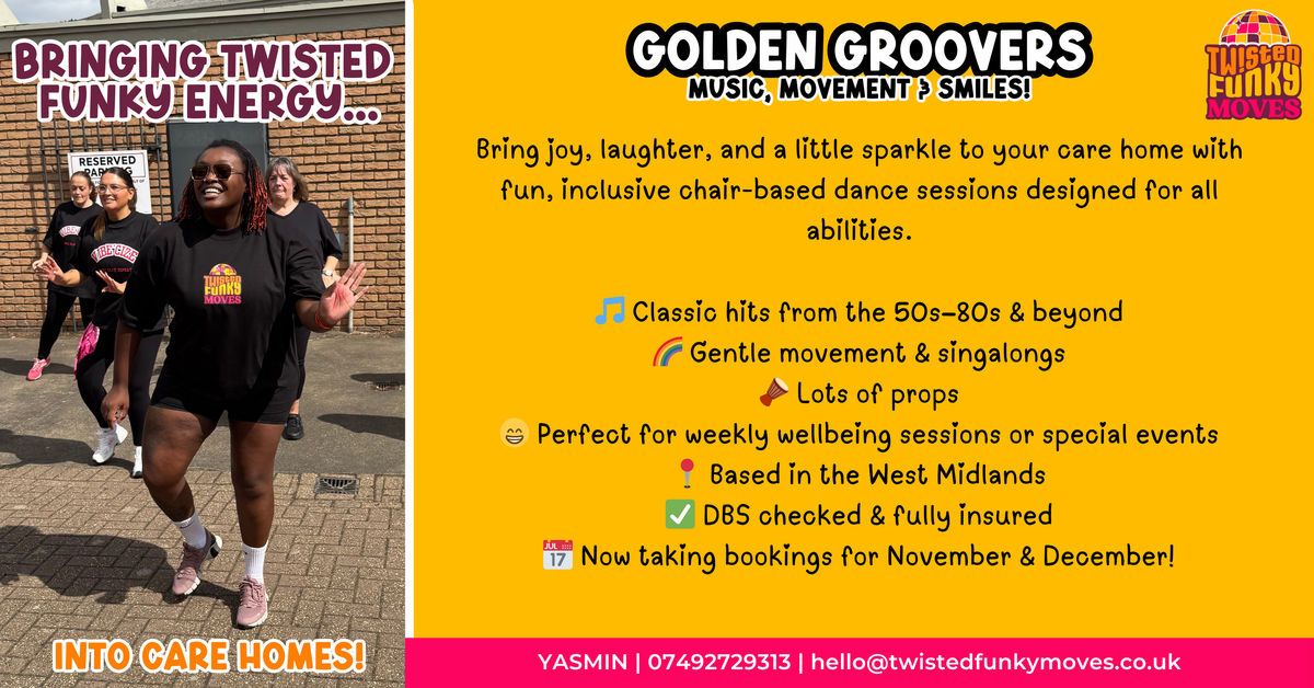 Ex-activities coordinator brings twisted funky energy to care homes across the West Midlands