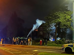 Crowds gathered as firefighters tackled the incident at the former Oxon Priory pub in Shrewsbury.