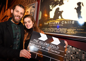 Chris Overton, who has directed film The Silent Child, with partner, Rachel Shenton, who is the film's writer and one of its stars at a screening in Cannock ahead of the Oscars