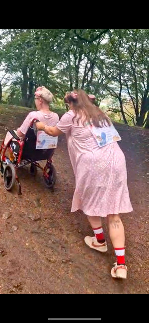 Laura pushing Amy up the wrekin. 