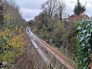 Flooding on the tracks between Shrewsbury and Birmingham. Photo: Nick Smith