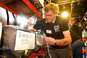 Bruce Edgerton shows off the Banks's Sesquicentennial IPA cask, which was the first to sell out