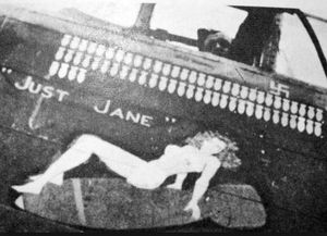 Artwork on "Just Jane," the Lancaster in which James Barr completed his operational tour – the aircraft went on to complete 123 missions.