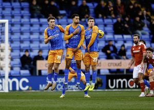 Defensive wall during the game between Shrewsbury Town and Swindon Town