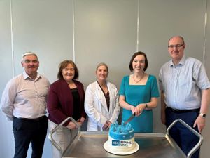Northern Health Trust chief executive Jennifer Welsh (second right) with WHSCT Laboratory staff