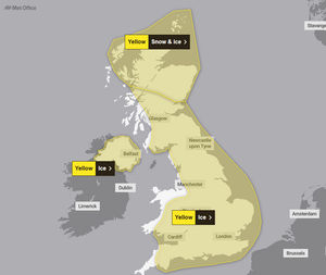 A yellow weather warning for ice has been put into place for Wednesday morning