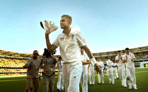 England's Stuart Broad leaves the field after taking five wickets